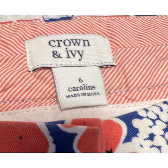 Crown & Ivy Caroline Shorts sz  6 Blue Multi Floral Classic Fit Stretch Twill - Picture 8 of 11